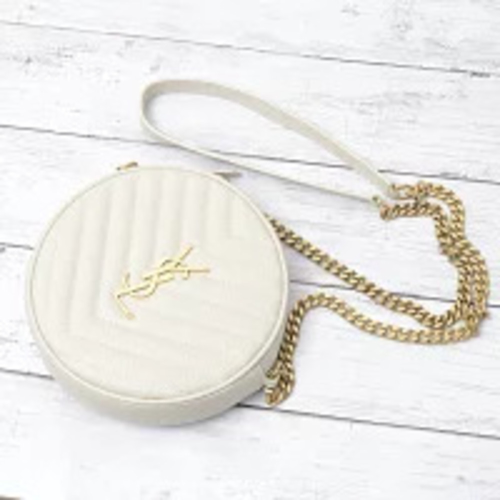 Saint Laurent Vinyl Shoulder Bag Round White Chain White